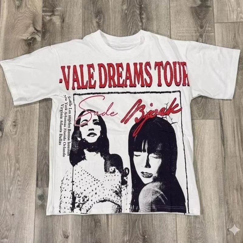 2026 Vale Dreams Tour Pattern T-shirt Pattern Streetwear Y2K High Street Punk American Spring/Summer Men's Vintage Shirt Print
