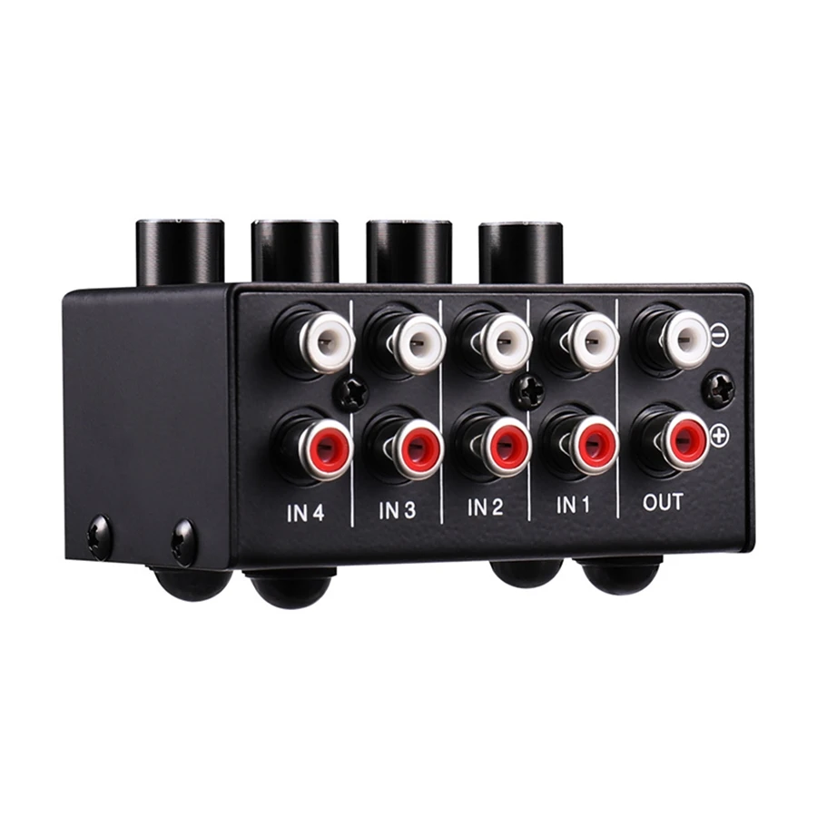 6 in 1 Out Stereo Mini Mixer Audio Source Select Switcher RCA Audio Input Signal Selector Switch with Volume Adjustment