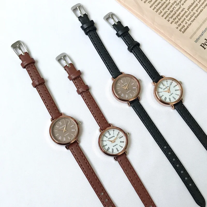 Jam tangan kuarsa wanita sastra mewah Vintage jam tangan elegan wanita tali kulit kecil tipis coklat jam tangan wanita Relogio Feminino