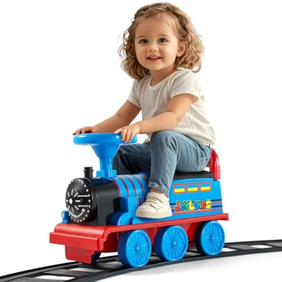 

Ride On Train with 16pcs Curved Tracks, 6V Electric Ride On Toy Trains with Lights, Horns, Storage, Retractable Foot Pedals, Gif