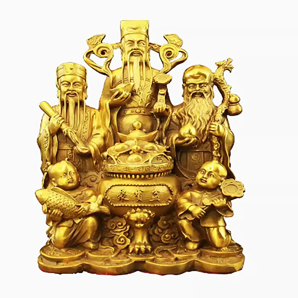 

Brass, fortune, longevity, three-star statue, treasure bowl, God of Wealth, home decor, store decoration