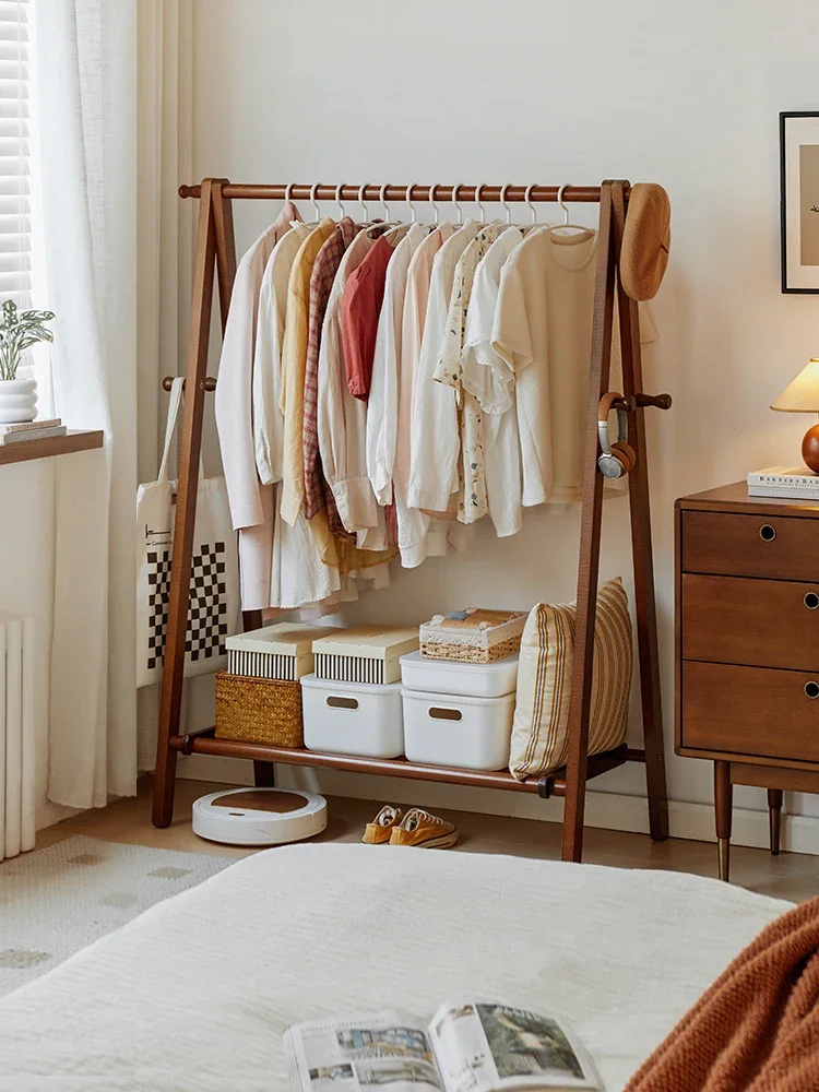 Solid wood coat rack, floor to ceiling hanger, bedroom household hanger, indoor beech wood simple room drying rack