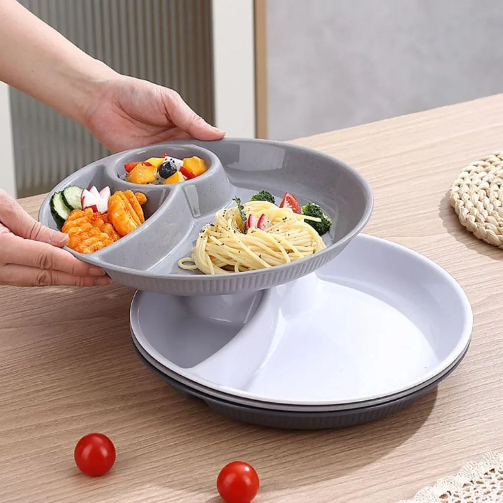 2pcs Kitchen Tableware Round Food Plate Plastic Microwavable Divided Dinner Plate Thickened Fruit Serving Tray Nut