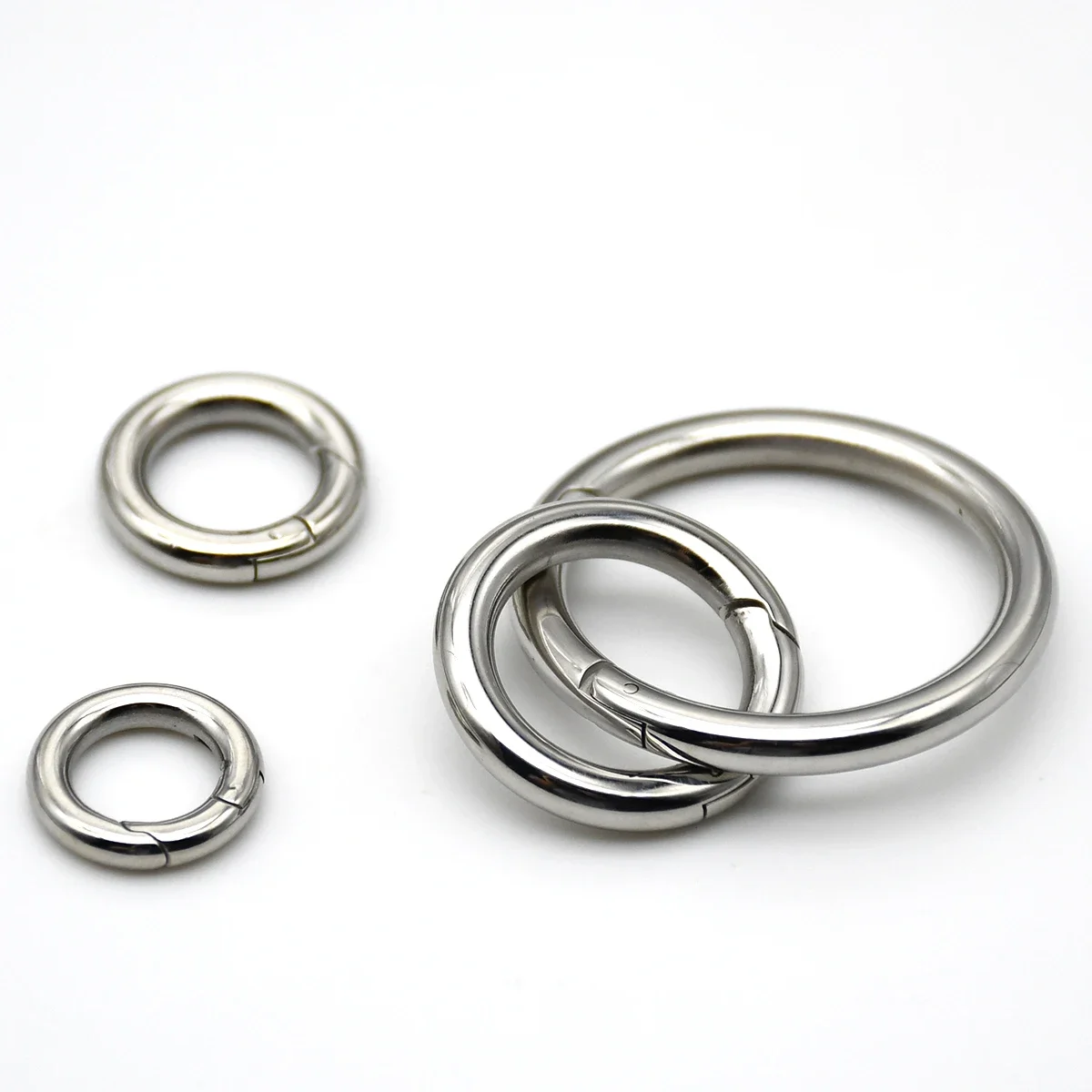 Edelstahl-Federverschluss O-Ring Öffnbarer Schlüsselring Taschenriemen Schnalle Auslöser Karabiner Clip Verbinder DIY Zubehör 12-35mm – Detail 1