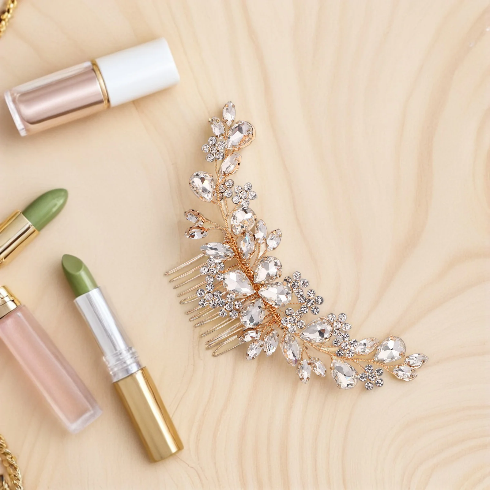 

Crystal Hair Comb Decorative Combs Bridal Flower Metal Clips Bride Accessories Leaf Woman