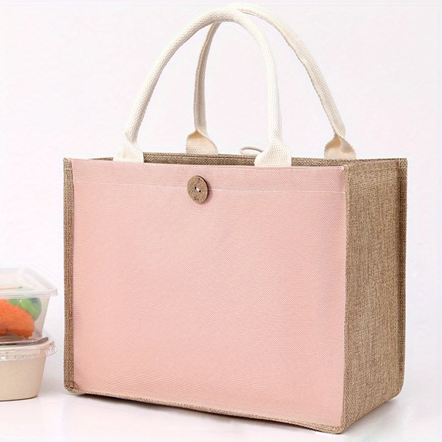 Bolsa tote masculina de lona espessada de cor sólida simples com fivela bolsa de deslocamento diário de grande capacidade