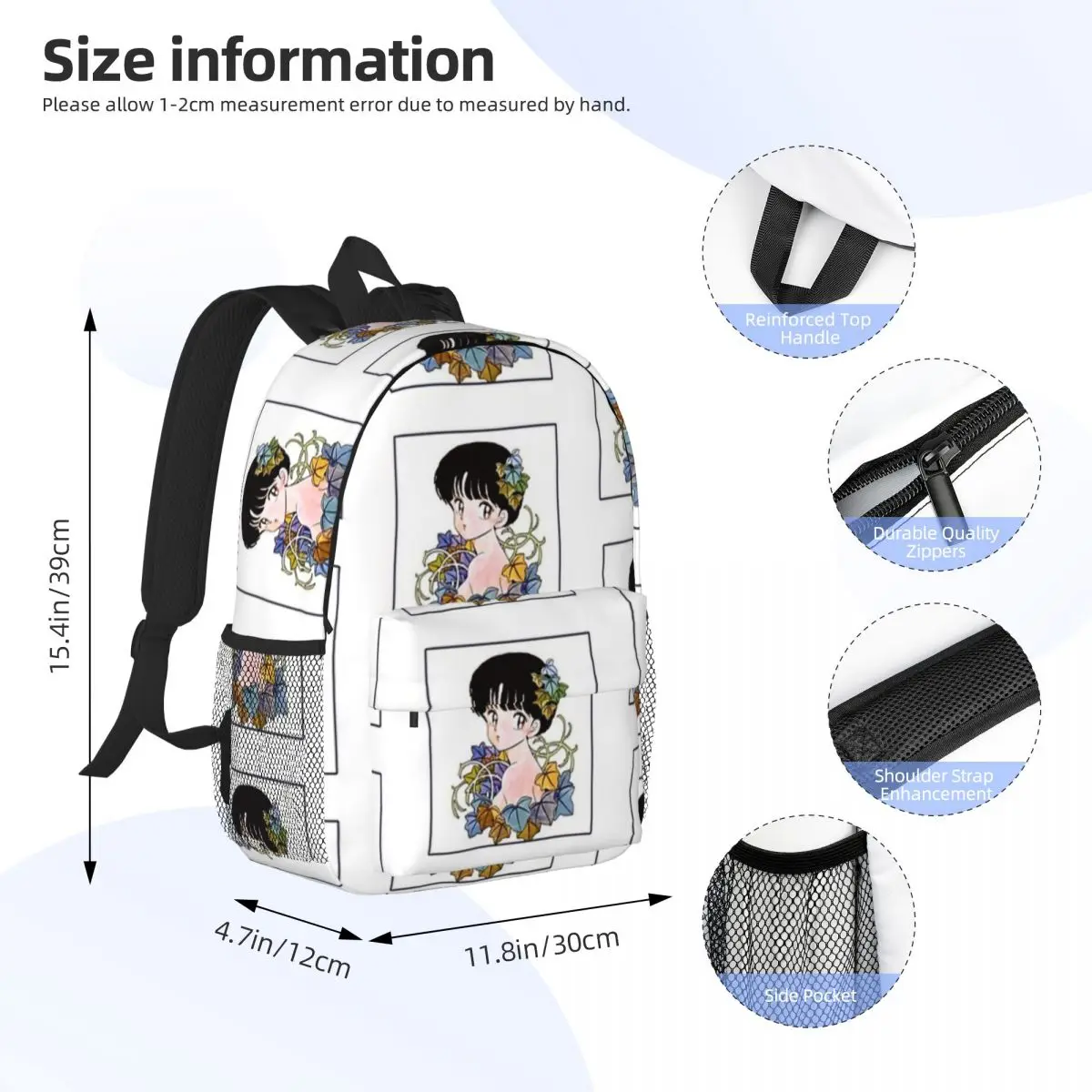 Akane Tendo With Flowers Ranma Special Edition Backpacks Boys Girls Bookbag Students School Bags Laptop Rucksack Shoulder Bag