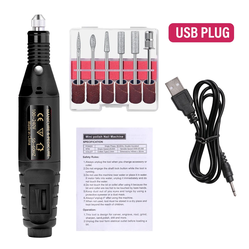 Elektrische nagelschuurmachine Set Nagelboormachine Slijpapparatuur Frees voor manicure pedicure Sterk polijstgereedschap