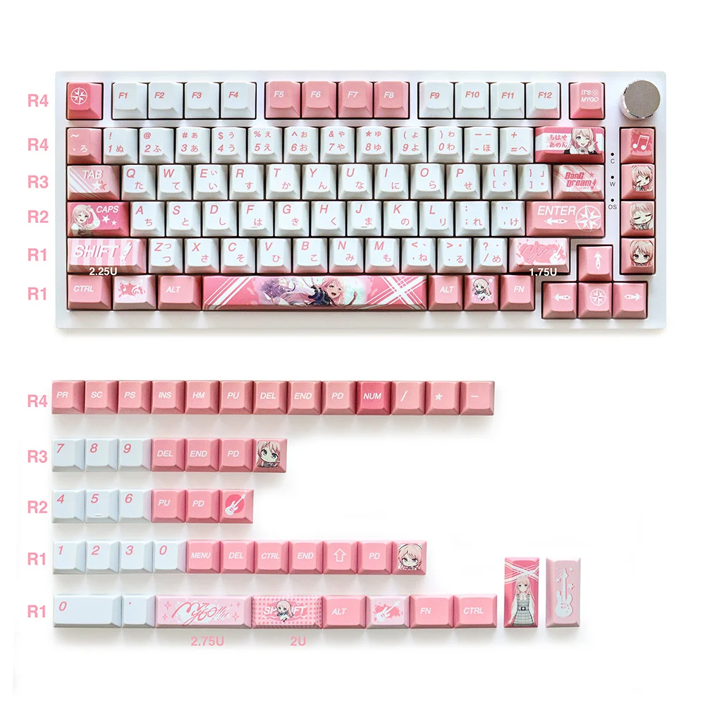 Personality BanG-Dream MyGo Theme Keycaps 129 Keys PBT Material Clear Texture Cherry Profile for Mx Switch Mechanical Keyboard