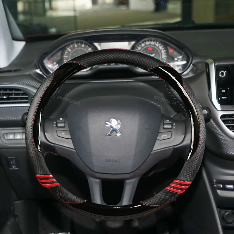 

Car Steering Wheel Cover Carbon Fibre +Leather For Peugeot 208 2012~2018 Peugeot 308 2014~2021 2008 2013~2018 Auto Accessories