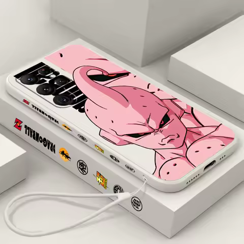 D-Dragon Ball Majin Buu Cute Liquid Left Rope For Samsung Galaxy S24 S23 S22 S21 S20 FE S10 Ultra Plus Lite 5G Cover TPU