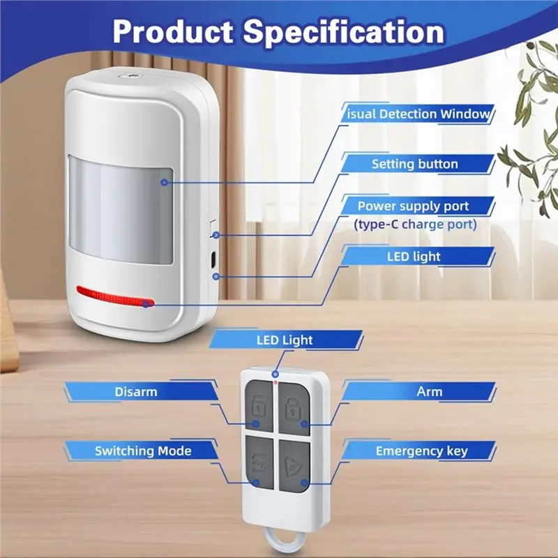 【SUPER-CENA!】Czujnik ruchu na podczerwień PIR Alarm ruchu ludzkiego Alarm powitalny Bezpieczeństwo 2 tryby 120dB 433MHz Pilot zdalnego sterowania