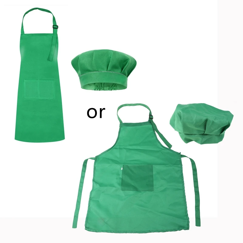 Kids Boys Girls Chef Outfits Solid Color Musroom Hat Apron Uniform for Cooking