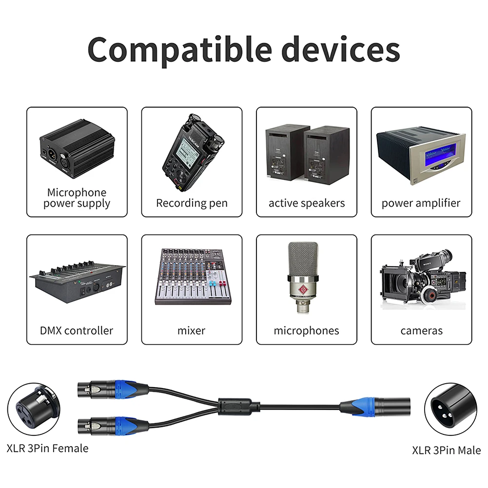 50cm 1 XLR Female To 2 XLR Male XLR Y Splitter Cable Female To 2 Male XLR Y Cable Microphone Splitter Cord for Mixer