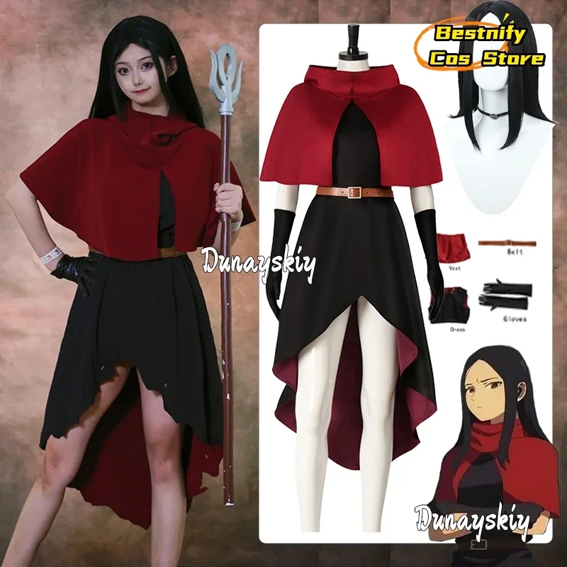 

CosplayDelicious in Dungeon Cosplay Farin Tuding Costume Black Dress With Red Cloak Uniform 110-180 Children&Adults Halloween Cl