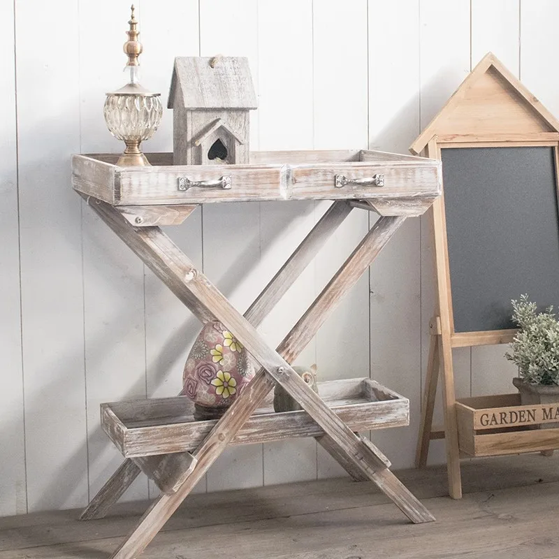 American retro old solid wood tray balcony floor rack multi-layer succulent plants