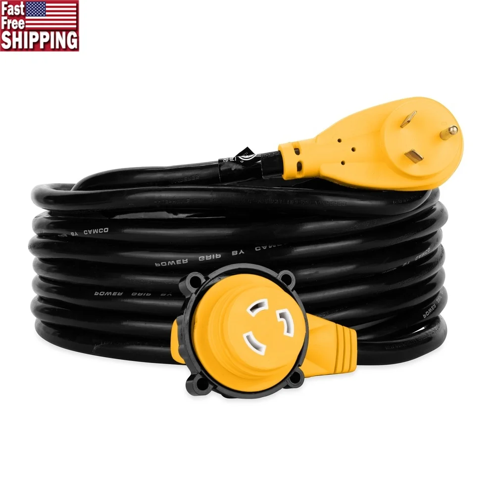 

Flexible 25ft RV Power Cord 125V 3750W Heavy Duty PVC Sheath PowerGrip Handle Outdoor Use Durable Copper Wire
