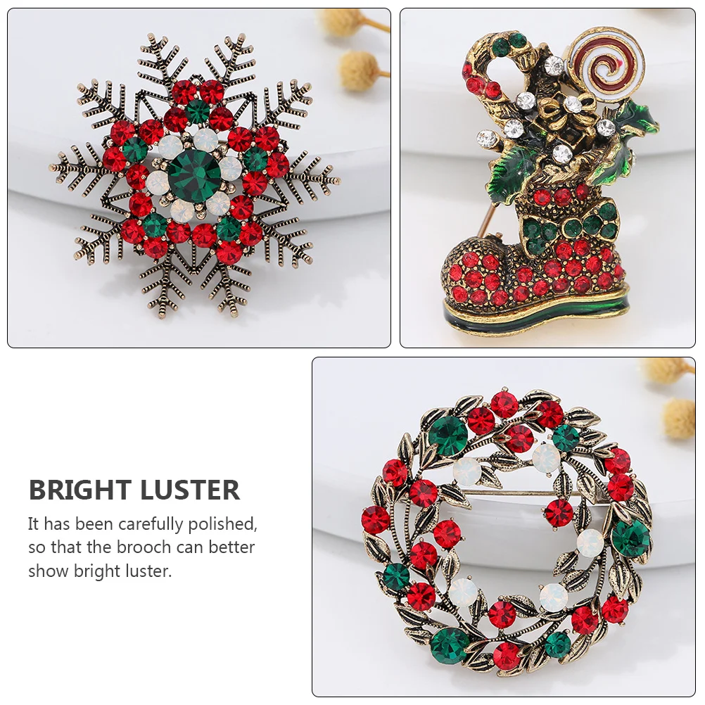 3 قطعة مجموعة بروش سبيكة ندفة الثلج التمهيد دبوس الرجعية عيد الميلاد زي الإكسسوار نمط الأزياء والمجوهرات عطلة حزب التبعي ديكور