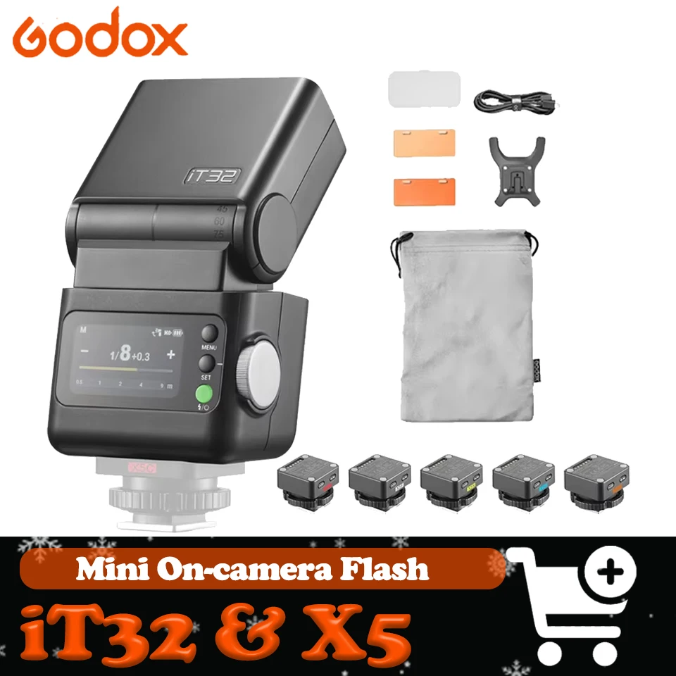 Godox iT32 GN18 1/1000S-1/3000S TTL Auto Flash Mini HSS inalámbrico en cámara Flash para estudio de vídeo con accesorio magnético X5