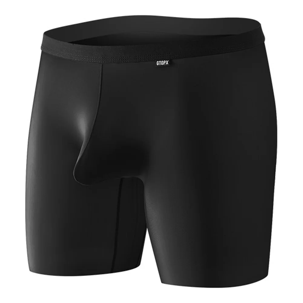 Ropa interior Sexy de seda de hielo para hombres, pantalones cortos de cintura baja, calzoncillos de Color sólido, bragas brillantes