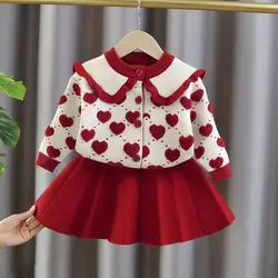 Girls' Baby Sweater Set Spring and Autumn Outwear Dress Children's Thickened Knitted Top Versatile Princess Dress