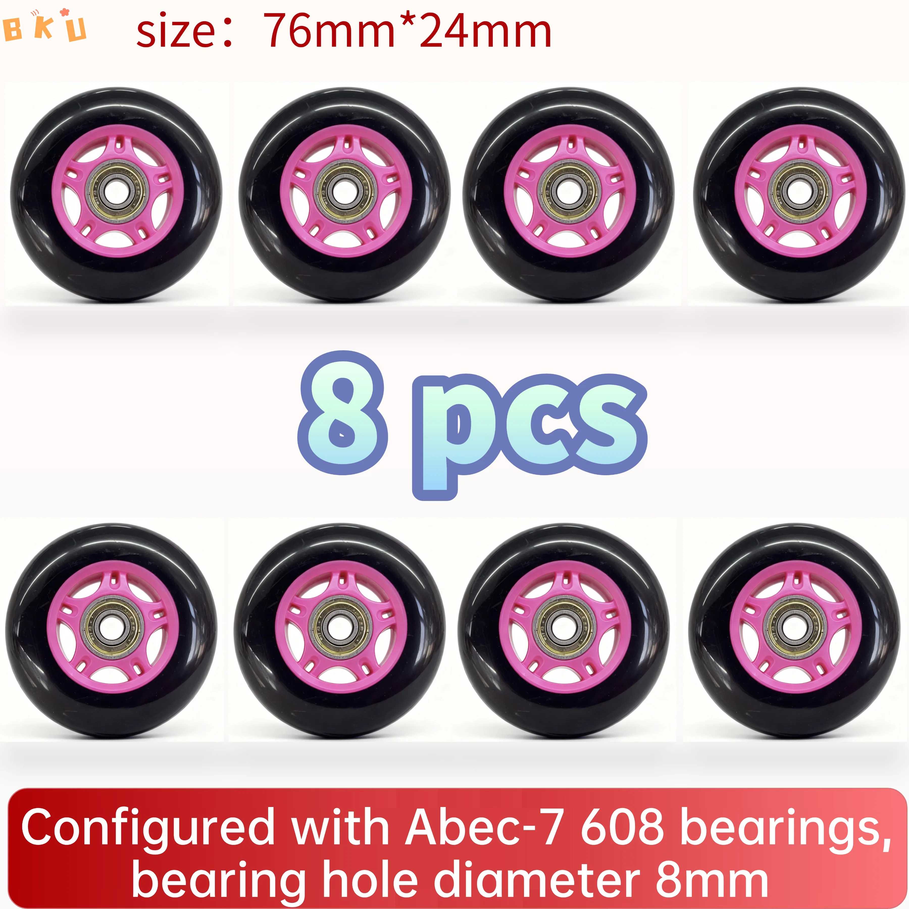 عجلات بديلة من البولي يوريثان مكونة من 8 قطع 76 مم (3 بوصة) مع محامل ABEC-7، مادة PP+PU تناسب الزلاجات المضمنة/الدراجات البخارية للأطفال/الأمتعة