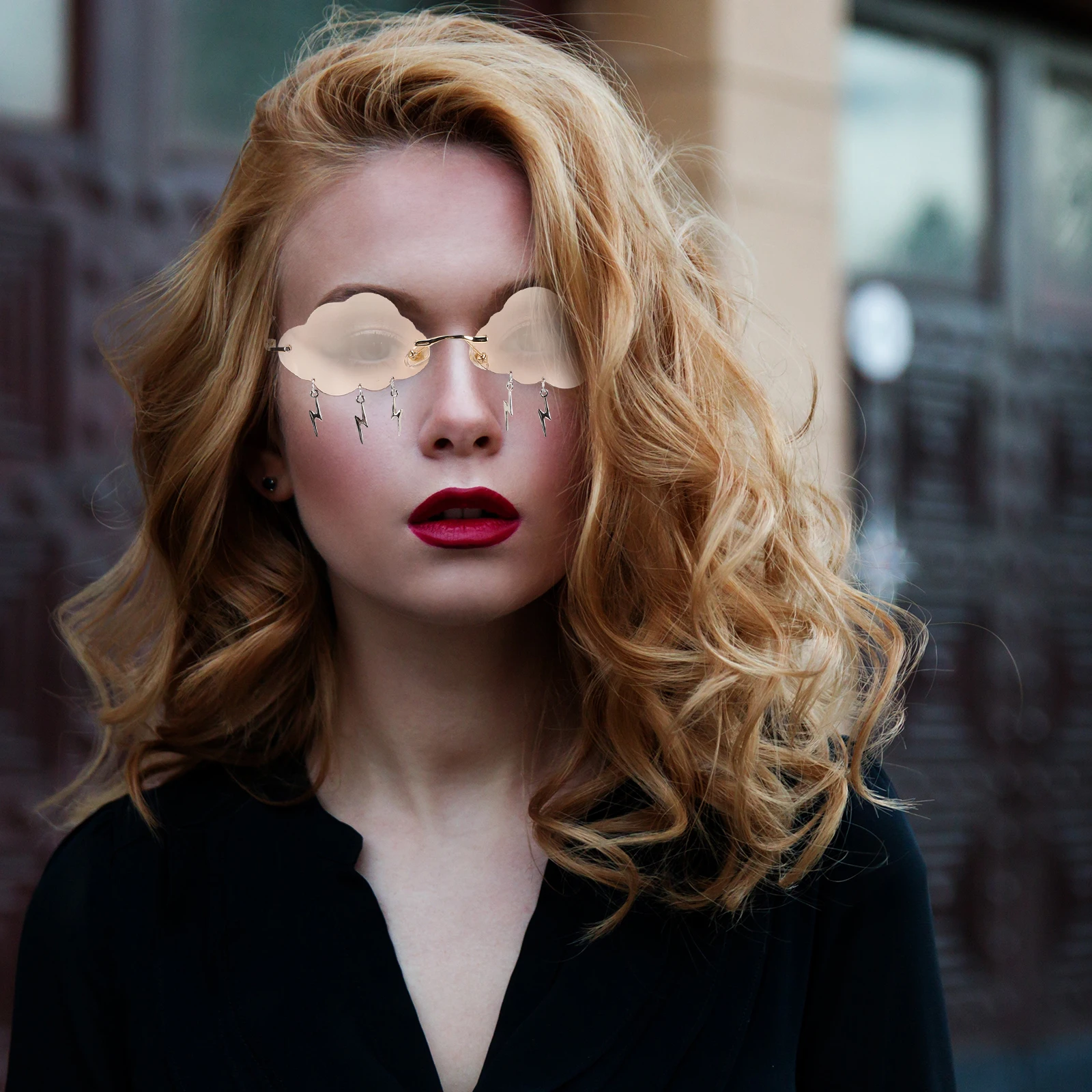 

Irregular Sunglasses Cloud Shaped Frameless Fashion Eyeglasses Party Photo Props Costume Accessory Unisex Rimless Cool Glasses