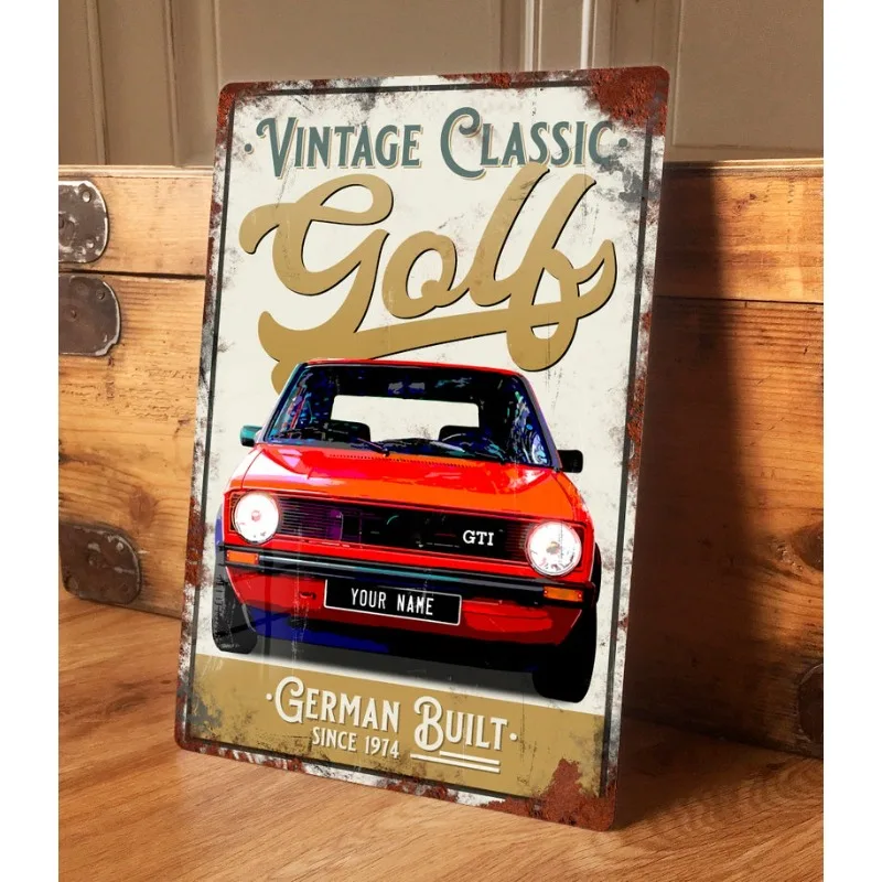 Personalised Vintage Golf GTI MK1 Metal Tin Sign Wall Door Decor Classic Car Accessory Vdub Garage Man Cave Shed Retro Plaque