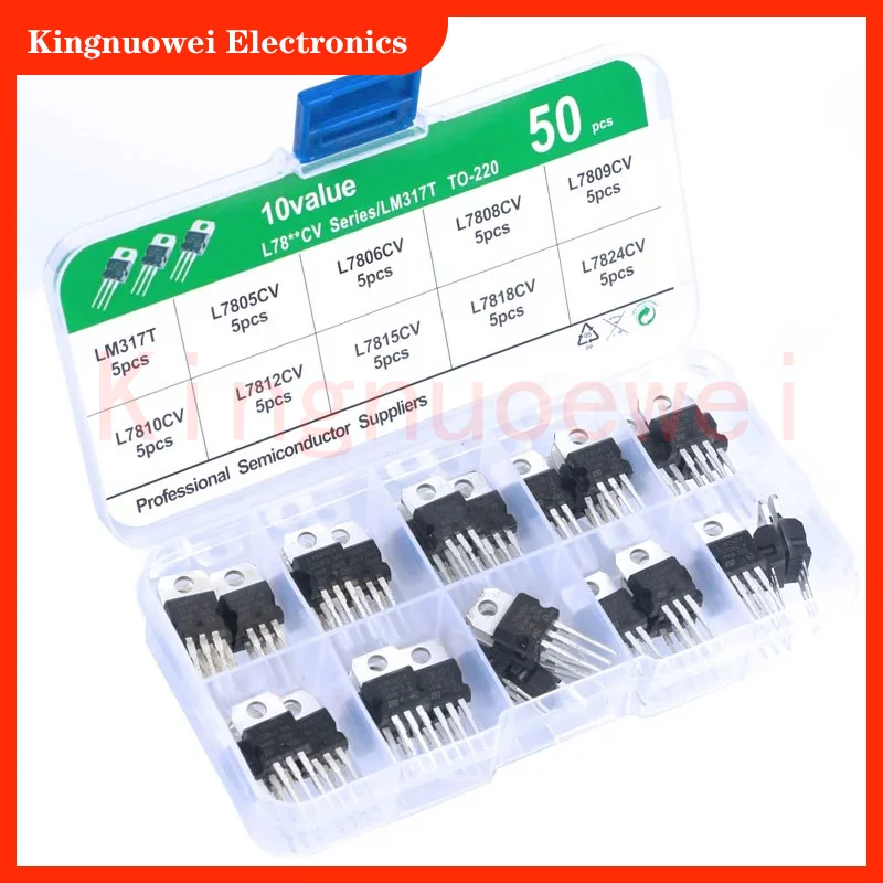 50pcs 10value 3terminal stabilized Transistor kit LM317T L7805CV L7806CV L7808CV L7809CV L7810CV L7812CV L7815CV L7818CV L7824CV