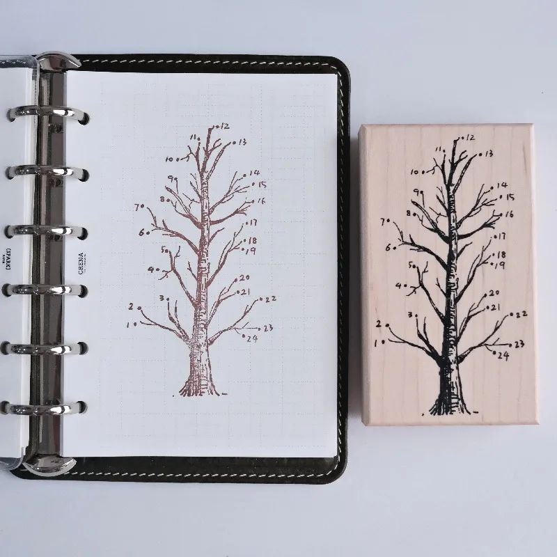 zhiling studio Tree Book Timer Shaft Travel Record Wooden Rubber Stamp DIY Scrapbooking Photo Album Card Making Wood Seal