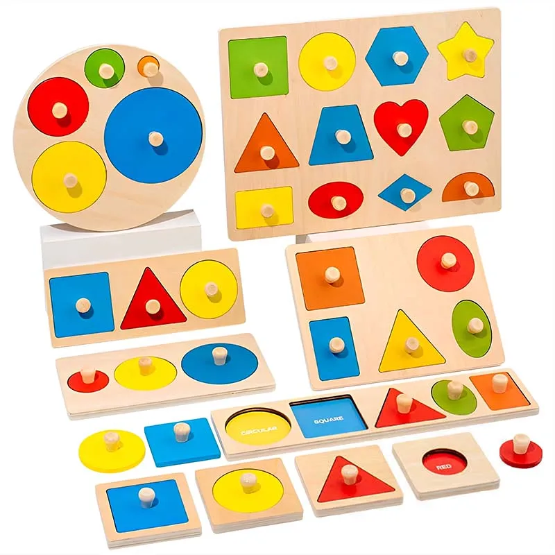 Holz Form und Farbe Passenden Hand Kratzen Bord Montessori Baby Puzzle Spielzeug Geometrische Frühe Bildung Kognitive Spielzeug TMZ