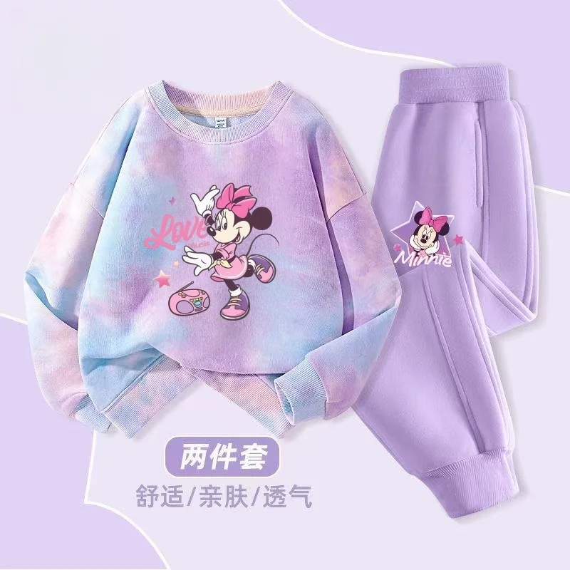 

Autumn Baby Girl Clothes Set Children Disney Minnie Printing Tie-Dye Top and Pants Bottom Two Pieces Kid Suit Cotton Tracksuit