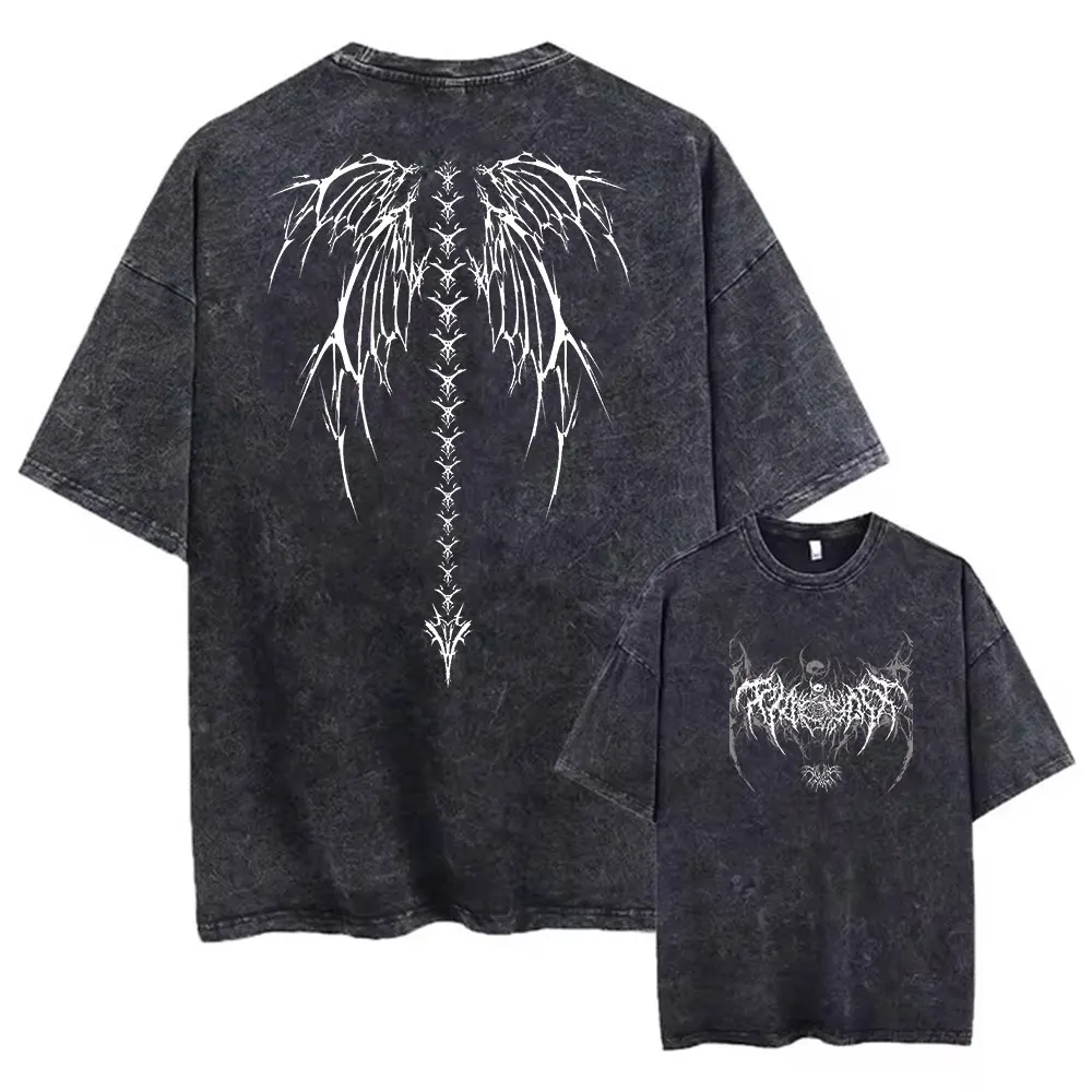 Y2K Vintage Washed Tshirt Men Women Hip Hop Summer Skeleton Print T-Shirt Harajuku Streetwear Casual Cotton Loose Top Tee