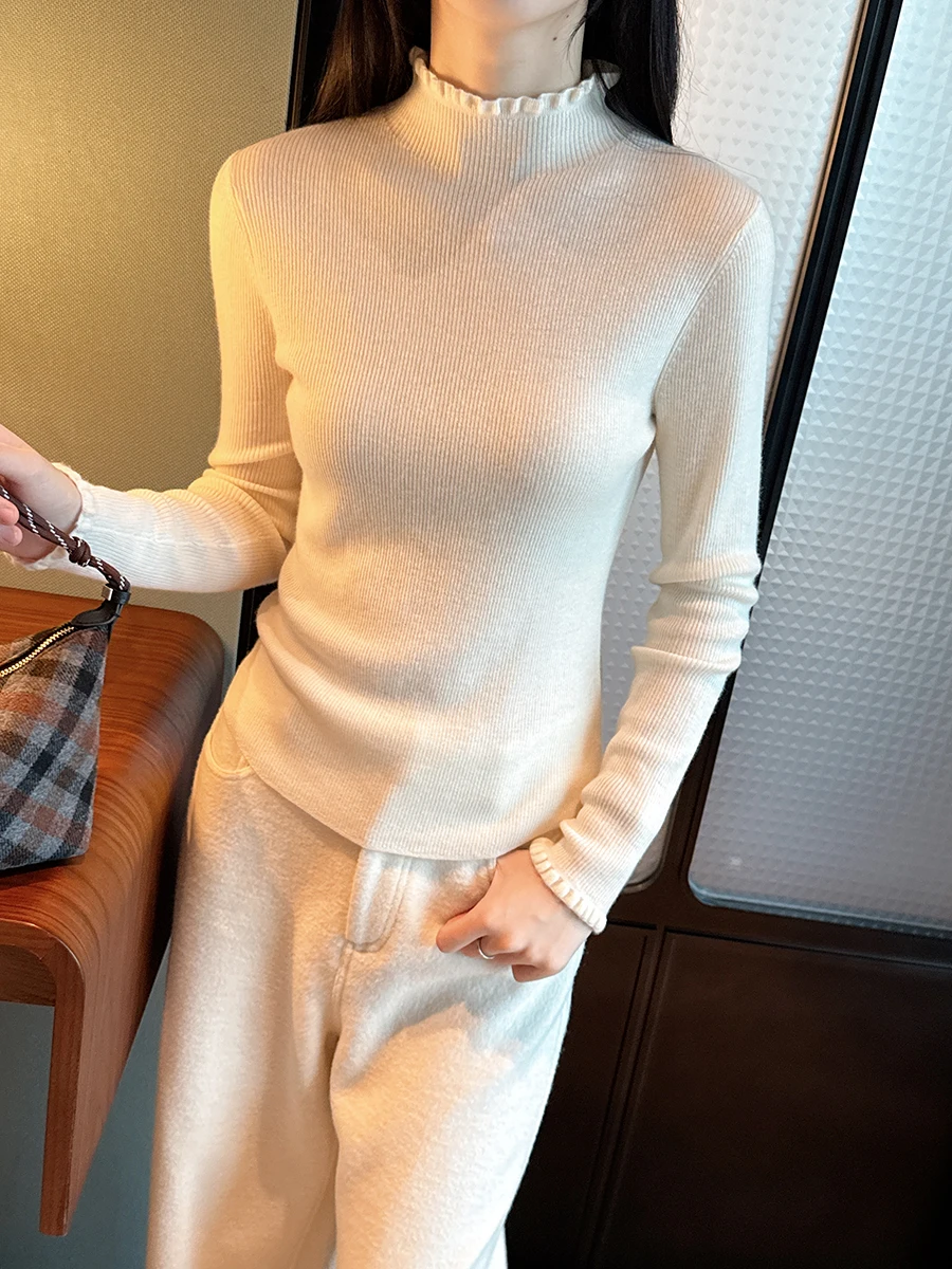 

Kangseni Women's Soft Knitted Sweater f High Collar Slim Fit Embellied Base Layer Long Sve Woolen Camere