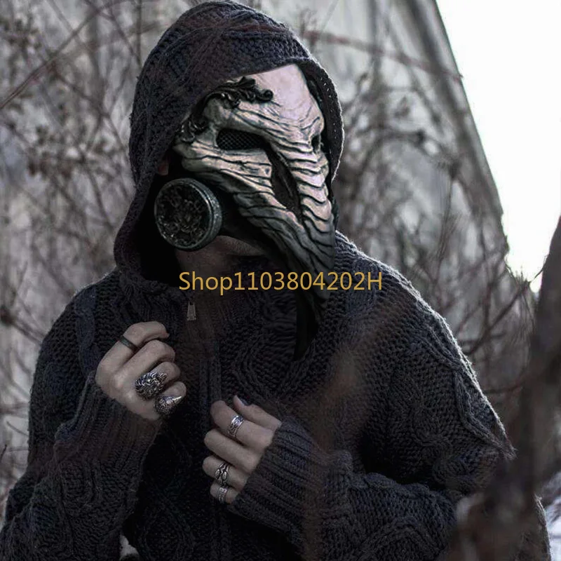 Halloween Steampunk Medieval Plague Doctor Cos Man Crow Long Beak Luminous Mask Men and Women Face Mask