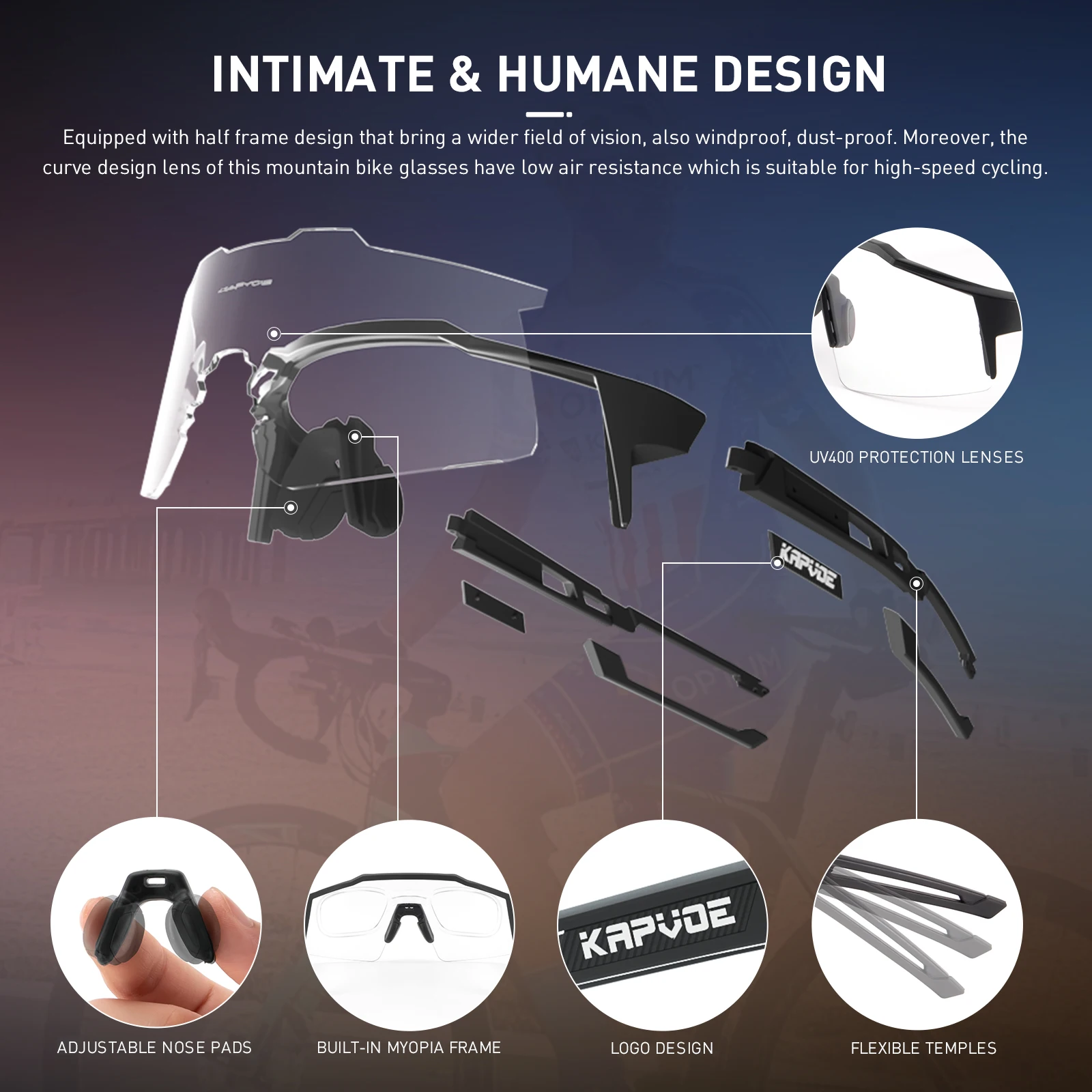 Kapvoe Red Photochromic MenCycling Sunglasses Blue Cycling Glasses Mountain Women Bike Glasses EyewearSport Bicycle Goggles