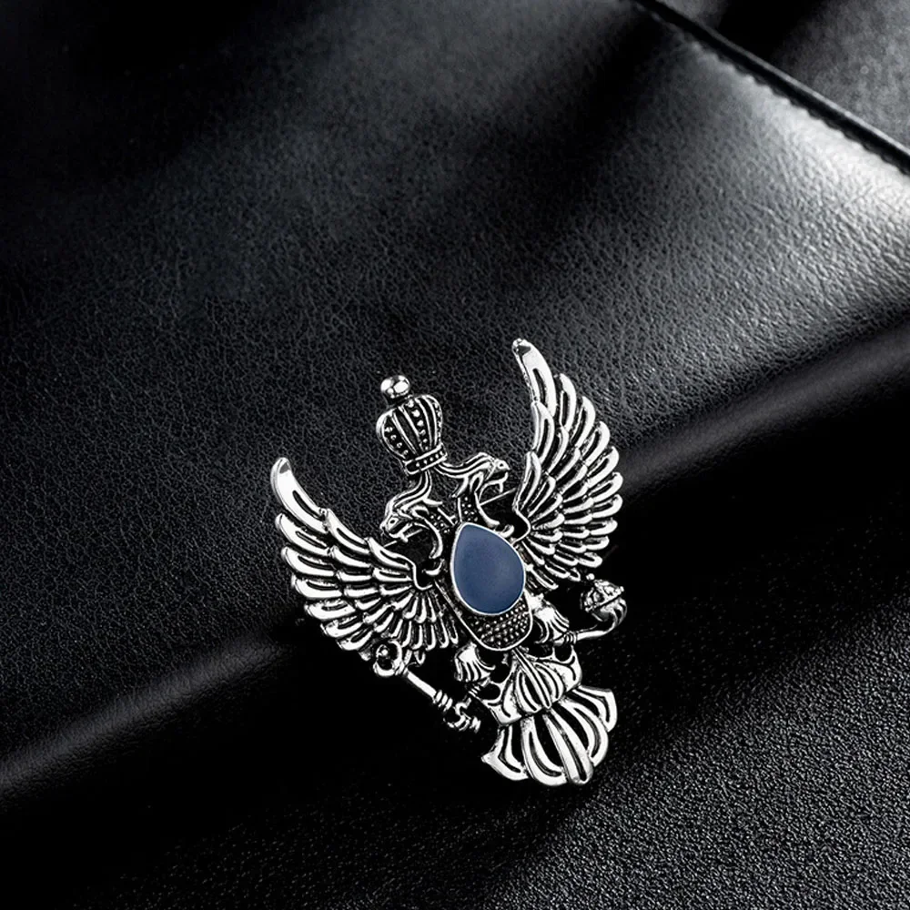 Retro British Metal Russia Badge Pins Crown Double Headed Eagle Brooch Jewelry Luxury Lapel Pin Brooches Men\'s Suit Accessories