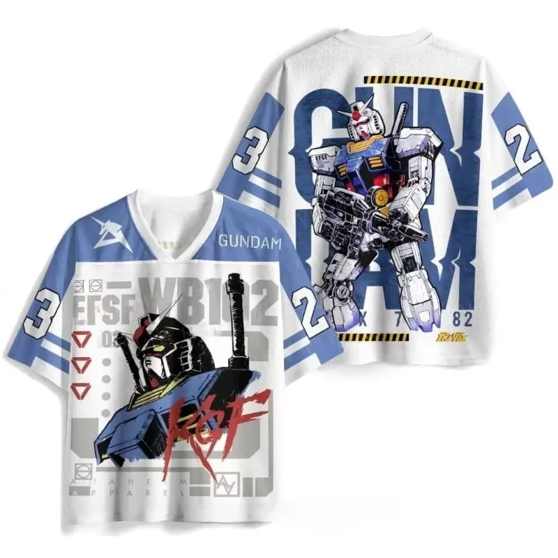 Mobile Suit Gundam Baseball Jersey for Kids Cartoon Short Sleeve T-shirt Casual Sports Tops Summer V-neck Tee Children Clothing view 4