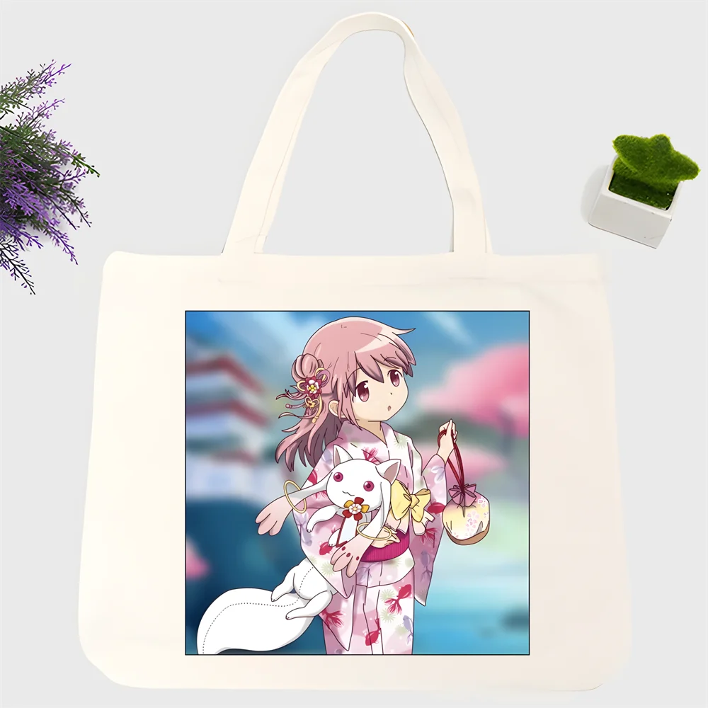 

Madoka Magica Puella Magi Canvas Tote Bag Casual Shoulder School Bags Reusable Women's Shopping Bag