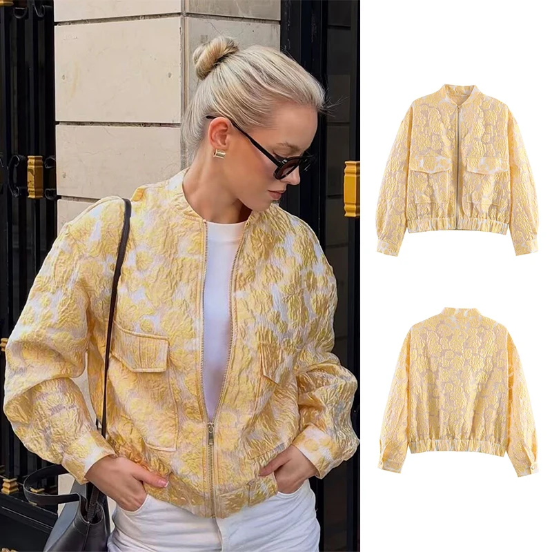 

SLTNX Весенне-летняя новая элегантная модная свободная жаккардовая куртка на молнии для женщин в европейском и американском стиле