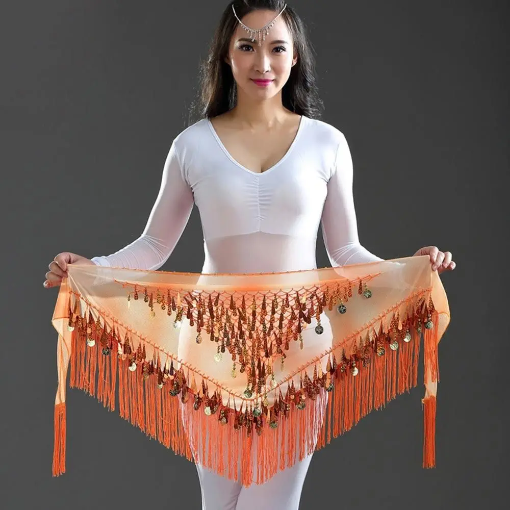Sexy dança do ventre hip cachecol envoltório cinto dançarino saia feminino mostrar trajes de palco lantejoulas borlas tailândia/índia/âmbar dança wear