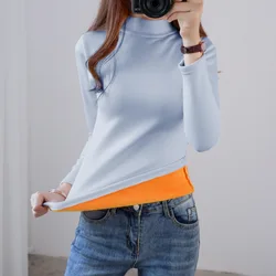 2022 Thermal Underwear Top For Women Solid Warm Long Intimates Loose size Turtleneck Winter Warm Women Long Sleeve Basic T Shirt