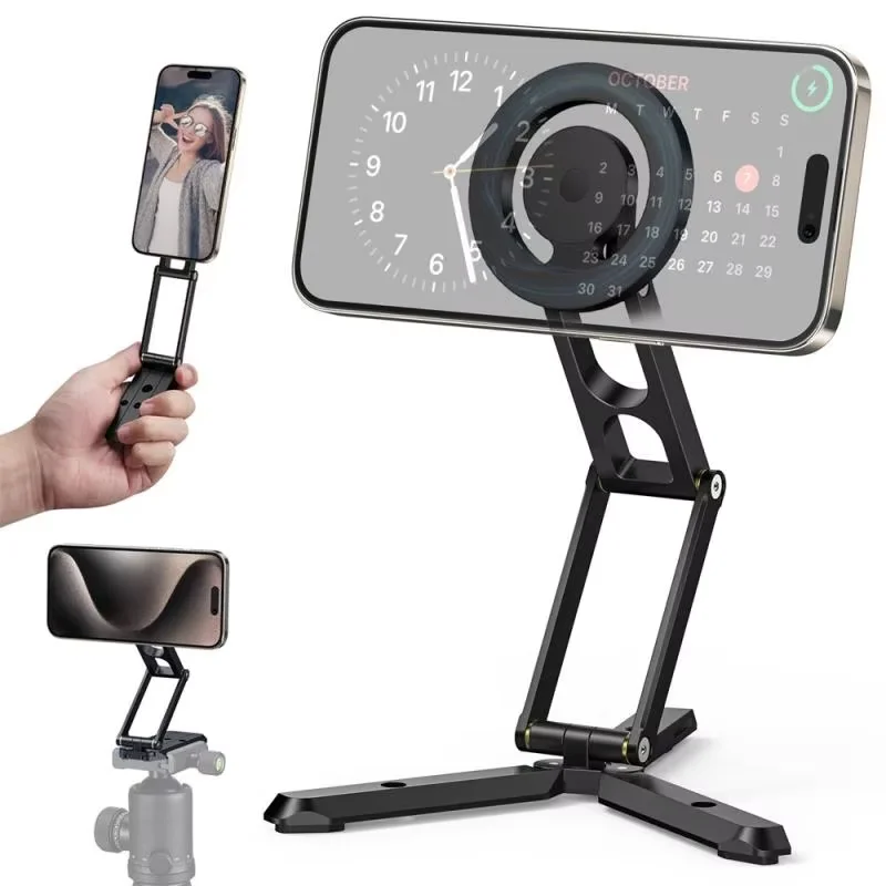 2024 Foldable Magnetic Phone Tripod Stand Selfie Stick Desktop Magnet Phone  Holder for Iphone 15 14 13 12 Samsung Magsafe Case