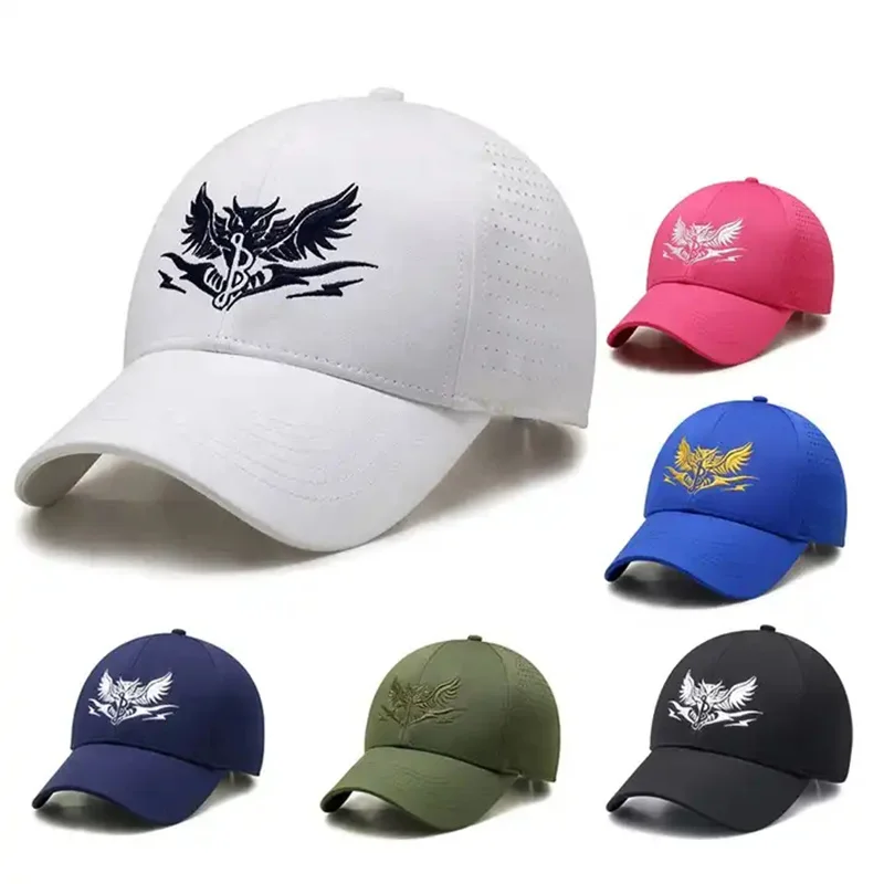 Unisex Curved Brim Snapback Cap Laser Hole Quick-drying Sport Hat Ventilated 3D Embroidery Hip-Hop Baseball Cap with Eagle