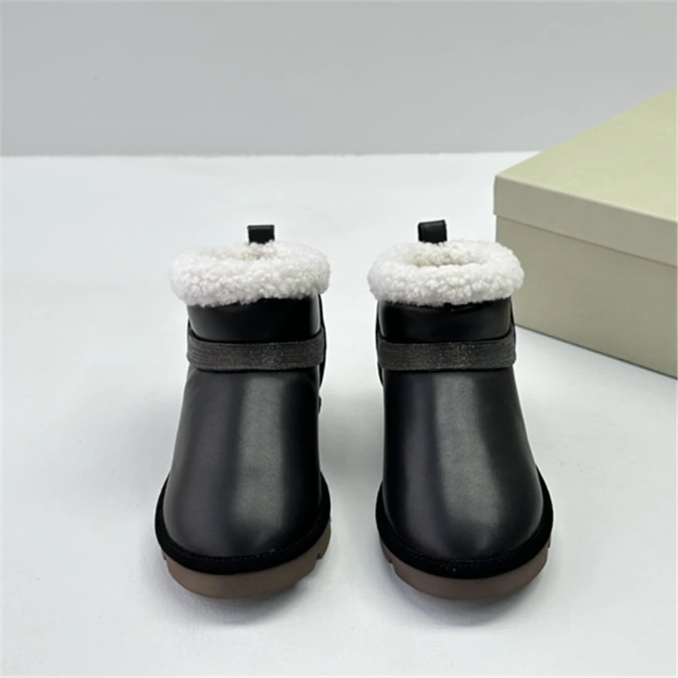 Black Snow Boots For Women High Quality Lamb Wool Ankle Length Warm Boots 2024 Winter New Luxury Design Shoes