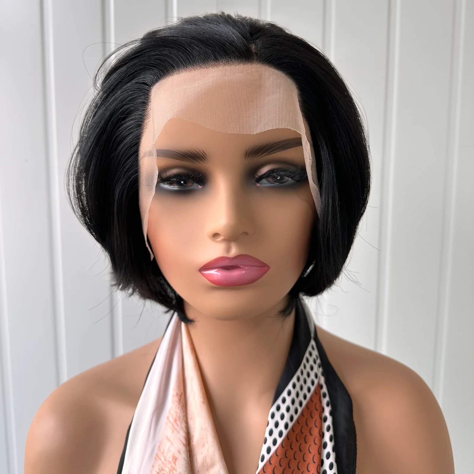 عابث قطع الباروكات للنساء أسود مستقيم بوب شعر مستعار الاصطناعية الشعر الجانب جزء شعري طبيعي قصير متموج 13X4 الدانتيل شعر مستعار أمامي #2