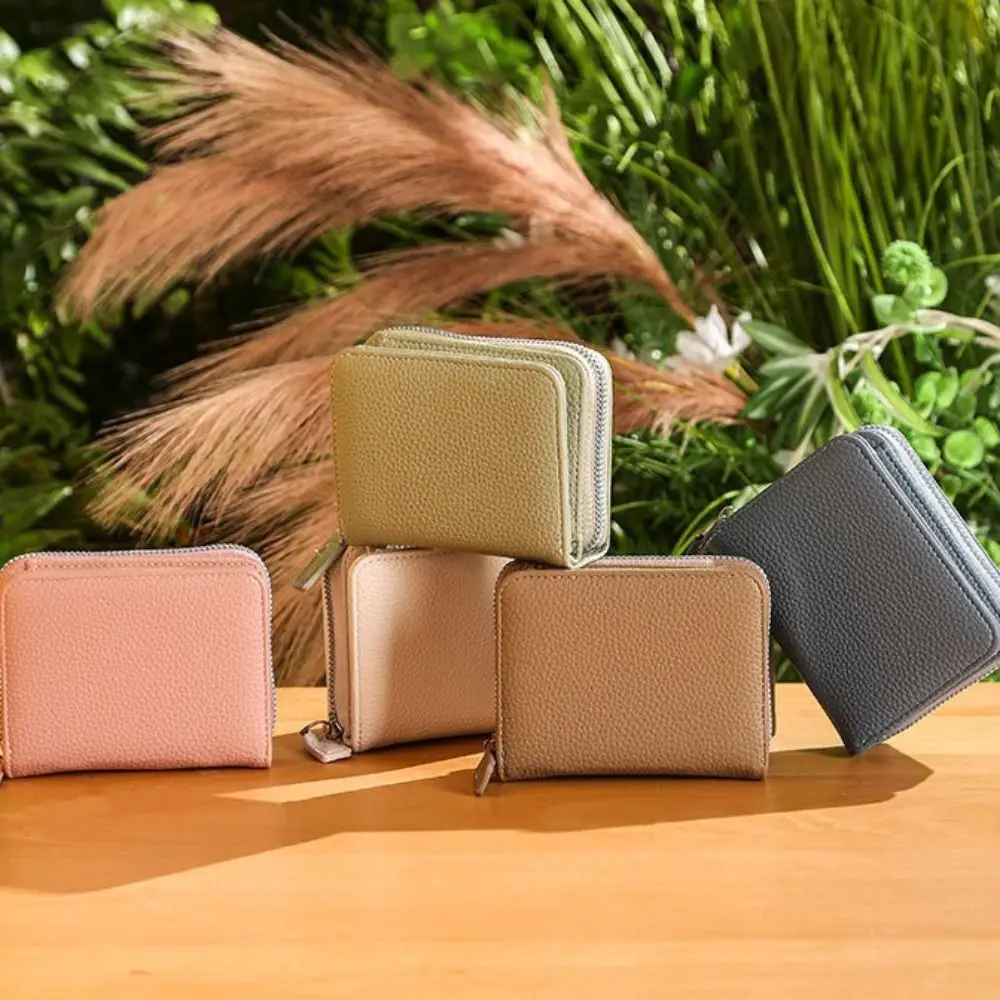 

Fashionable PU Leather Short Wallet Solid Color Folding Fold Purse Zipper Short Card Bag Women