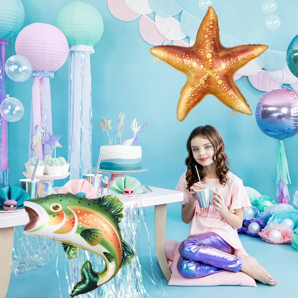 2 Stücke Große Seestern Regenbogen Forelle Folienballon Meerestier Ballon Dekor Angeln Geburtstag Pool Party Decor Babyparty Zubehör – Detail 3