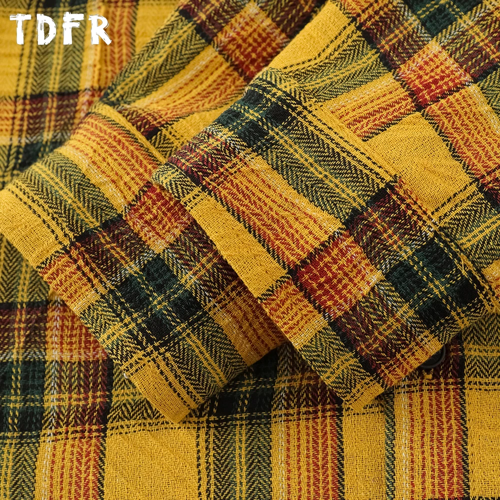 Camisas xadrez de bolso masculinas outono retro casual algodão único breasted solto manga longa camisa verificada homem