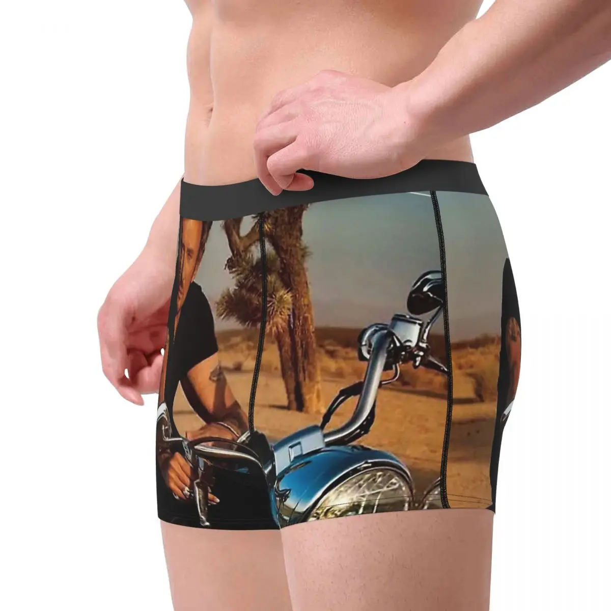 Johnny Hallyday Rock Music French Singer On His Motorbike Underpants Breathbale Panties Male Underwear Print Shorts Boxer Briefs